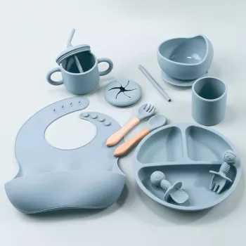 9-Piece Silicone Baby Feeding Set: Suction, Cup & Bib